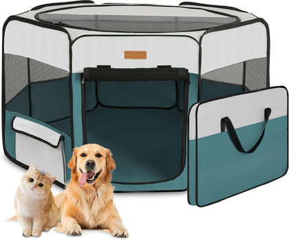 Portable Dog Playpen, Foldable Pet Play Pen for Puppy Cat, Blue