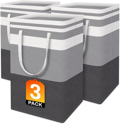 3-Pack Laundry Basket, Collapsible Laundry Hamper, Grey, 75L | Laundry Clothes Hamper, Hampers for Bedroom