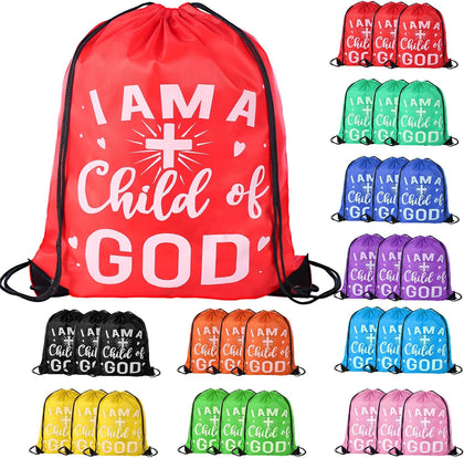 30 Pcs I Am a Child of God Drawstring Backpack Bulk Christian Gift Bags Church Supplies String Backpack Cinch Bag