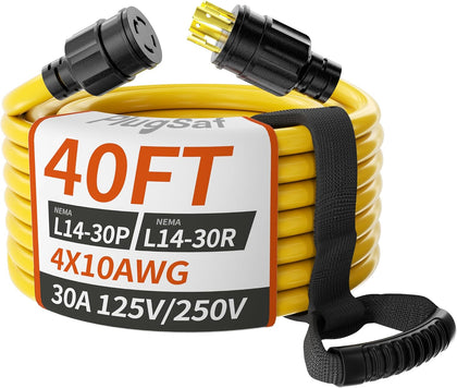 40FT 30 Amp Generator Cord 4 Prong, 10AWG 125/250V 3750/7500W STW | NEMA L14-30P/L14-30R Twist Lock Generator