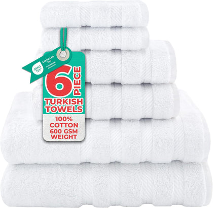 100% Cotton Luxury Turkish Towels, 6 Piece Towel Set | Soft Absorbent Quick Dry OEKO Tex Standard 100 Certificated