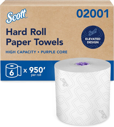 Hard Roll Paper Towels, Bulk, 6 Rolls x 950' (02001)