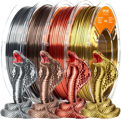 PLA Filament 3D Printer Filament Bundle Multicolor 1.75mm +/- 0.03mm, PLA Filament 250g Spool, 4 Rolls, Silk Pla 3