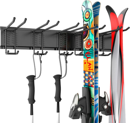 Ski Rack Wall Mount, Stores 5 Pairs, Steel Garage Storage Organizer | Houseables Ski Holders For Wall, Rack For