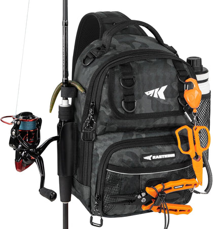 BaitSpace Fishing Sling Bag, Fishing Backpack with Rod Holder | Water-Resistant Tackle Storage with Detachable Soft