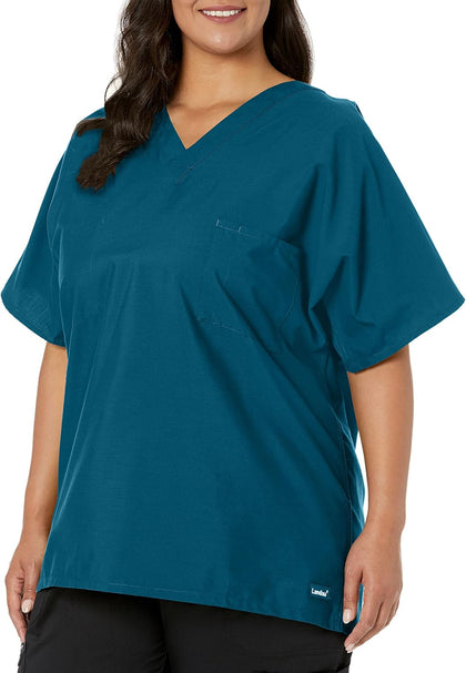 Essentials Unisex Relaxed Fit 1-Pocket V-Neck Scrub Top 7502 Caribbean Blue