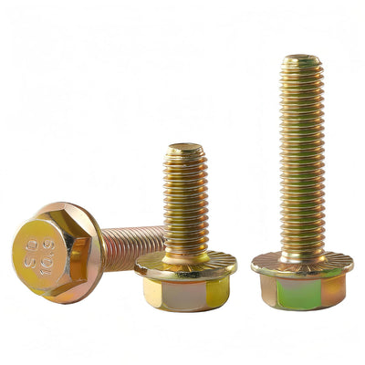 M8 x 45mm Flanged Hex Head Bolts, M8x1.25 Pitch, Grade 10.9 Alloy Steel, Color Zinc Plated, Full Thread, 10 Pack