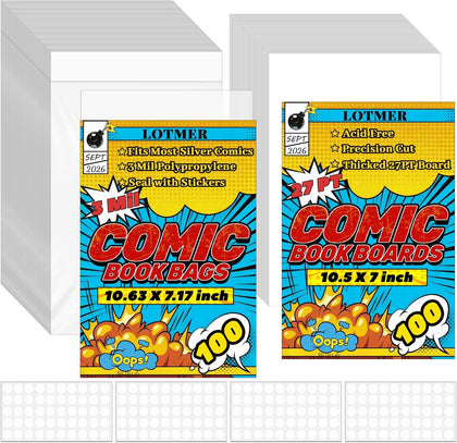 100 Sets Silver Age Comic Book Bags and Boards Thickened 27PT Comic Boards | 7 x 10.5 Inch Acid-Free Backing Boards