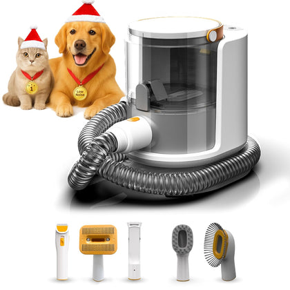 Grooming Vacuum& Dogs Grooming Kit, 5 in 1 Pet Grooming Vacuum with Pets Clipper Nail Grinder, 1.5L Dust Cup Dog