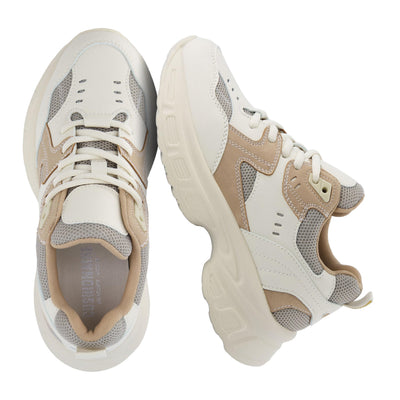 Women's Strike Chunky Sneaker +Memory Foam, Wide Widths Available, White/Tan 8