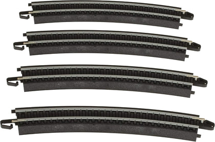 Trains - Snap-Fit E-Z Track 18” Radius Curved Track (4/card) - Steel Alloy Rail With Black Roadbed - HO Scale |