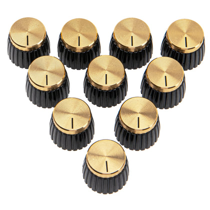 10Pcs Yootones Guitar Amp Amplifier Push on fit Knobs Black with Gold Aluminum Cap Top Compatible with Marshall Amplifiers with 6mm Diameter Pots