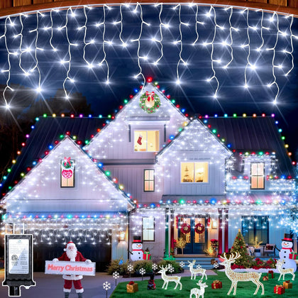 Christmas Icicle Lights Outdoor 66FT 670 LED Drops Cool White | Dimmable, 12 Light Styles, Memory Timer, Waterproof