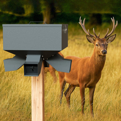 Portable 80LB Gravity Deer Feeder, Heavy Duty Metal Wildlife Feeder with 4 Feeding Ports, Weatherproof for Hunting &