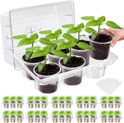 10 Pack Seed Starter Tray Kit Seedling Starter Trays with 60 Pcs 4 Inch Nursery Pots and Humidity Dome (60 Cells)