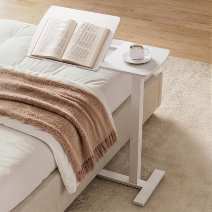 Overbed Bedside Table with Wheels, Right-Side Tilt Top, 29.1"–39" H