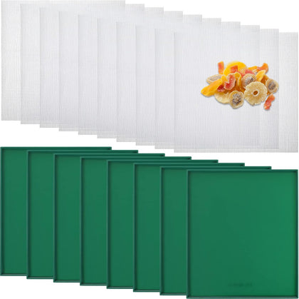 8 Pcs Silicone Dehydrator Sheets Trays with Edge and 10 Pcs Mesh Dehydrator Mats Non Stick Reusable Fruit Leather