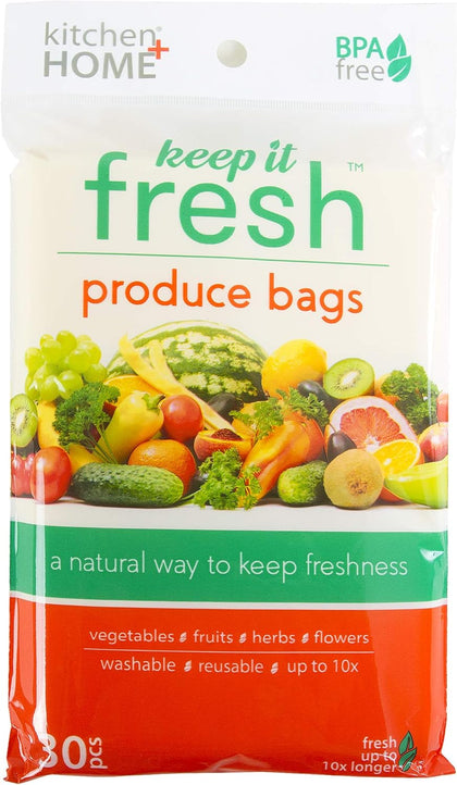 Keep it Fresh Produce Bags - 30 Reusable BPA Free Freshness Produce Bags & Twist Ties - Keeps Fruits, Veggies, and