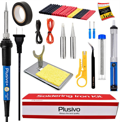 Soldering Iron Kit, 60W Adjustable Temperature 15-in-1, Solder Wire, 2 pcs Tips, Wire Cutter, Desoldering Pump