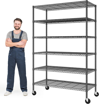 6-Tier Rolling Storage Shelves, 82" H x 45" W x 18" D Adjustable Wire Shelving Unit with Locking Wheels, Heavy-Duty