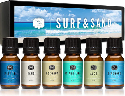 Fragrance Oil Surf & Sand Set | Salty Sea, Sand, Coconut, Island Life, Aloe, Seashore Candle for Candle Making