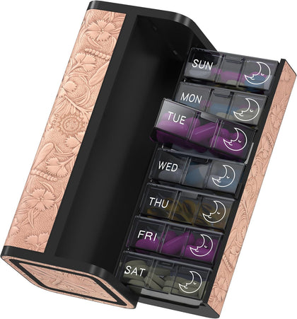 Pill Organizer 7 Day AM PM, Discreet 2 Times a Day Weekly Pill Box with Double Protection Shell, Large Capacity