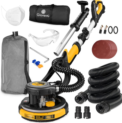 Electric Drywall Vacuum Sander, 750W&NSK Bearing, Dustless for Ceiling&Wall | 95.5% Dust Collection, Variable Speed