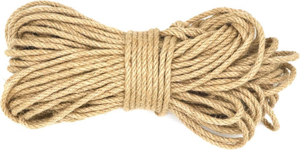 Jute Rope 1/4 Inch 100 ft 6mm Thick Natural Clothesline Garden Twine Rope, 4 Strands Heavy Duty & Strong Decorative