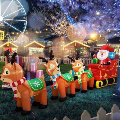 12 Ft Christmas Inflatables Outdoor Decorations Giant Blow Up Yard Decorations Inflatable Santa Claus on Sleigh and 3