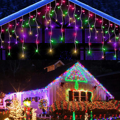 400 Led Icicle Light Multicolor Outdoor,32.8ft,for Outside Christmas Decor | 75 Drops Icicle Lights,8