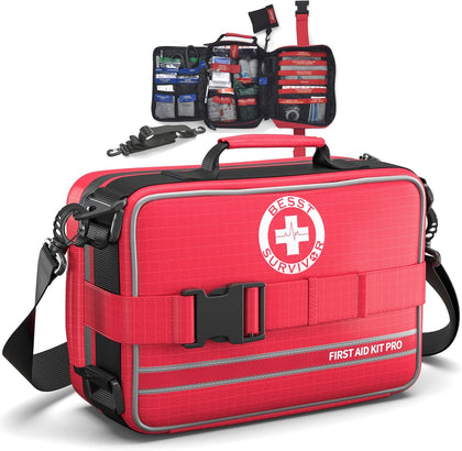 Comprehensive First Aid Kit for Home, Premium Emergency Trauma Kits with Shoulder Strap for Car Camping Gear