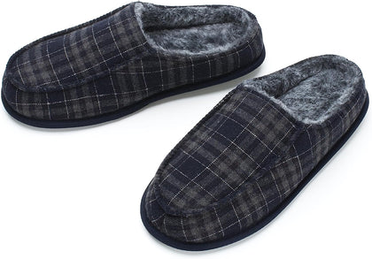 Mens Slippers Memory Foam Non Slip Backless Moccasins | Open heel slip on design, plush lining, cushioned footbed and