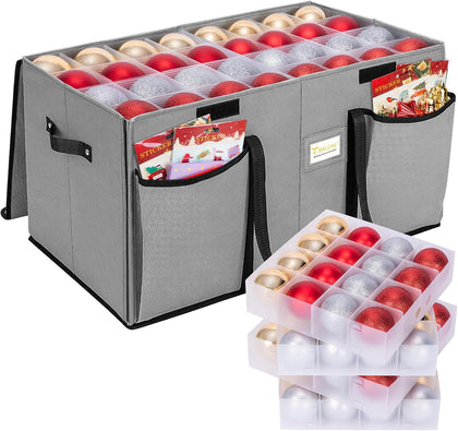 Christmas Ornament Storage Box with Dividers, Premium Holiday Ornaments Storage Container Bin for Xmas Decorations