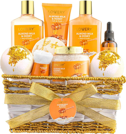 Gifts for Women Gift Basket for Women - 10 Pc Almond Milk & Honey Beauty & Personal Care Set - Home Bath Pampering