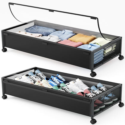 Under Bed Storage Containers with Wheels 2 Pack Underbed Shoe Storage Bedroom Storage Bins Organizer Large Capacity