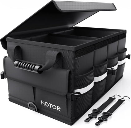 Car Trunk Organizer - Foldable Trunk Organizer for SUV, Car Storage with Reflective Strips & Securing Cover, Large