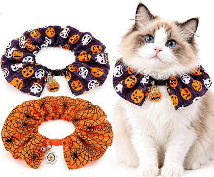 Halloween Cat Collar Costume with Removable Bell & Charm, 2 Pack