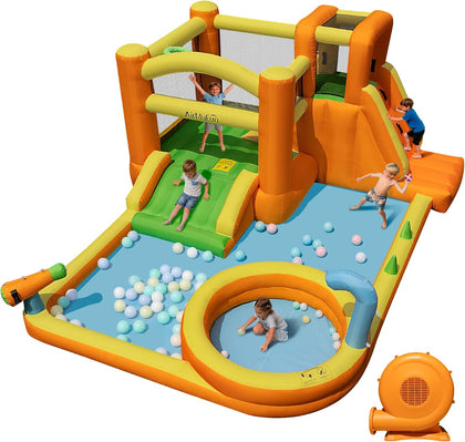 Water Slides for Kids, 9 in 1 Water Bounce House for Kids Backyard with Slide,Deep Pool, Climbing Wall, Water Cannon