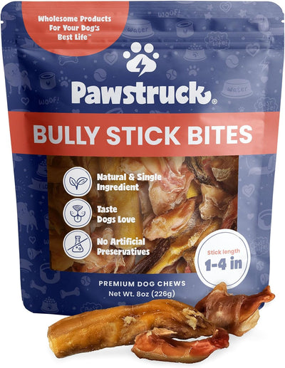 1"-4" Bully Stick Bites 100% Natural Premium Beef Dog Chew, 8 oz