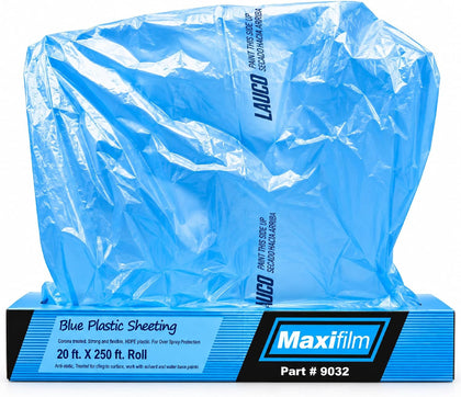 MAXIFILM 20ft x 250 ft Roll of Blue Overspray Paintable Plastic Sheeting - 8 Micron, 0.3 Mil, Protective Corona