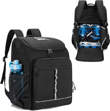 Roller Skate Bag Fits Shoes Up to US Mens 13, Inline Skate Backpack | Ice Skate Backpack with Top Helmet Pocket, Quad