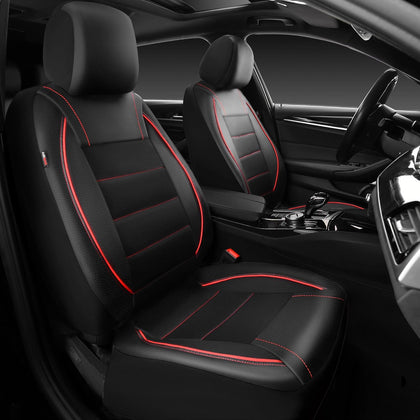 Universal FIT Piping Leather Two Front Seat Covers, Waterproof Faux Leather for SUV Sedan Van Truck, Airbag