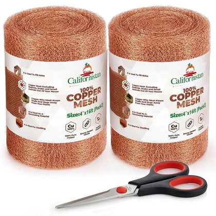 Copper Mesh Roll for Rodent Control, 4 in x 16 ft, Rustproof, 2-Pack | Blocks rats, mice, bats and snails at gaps