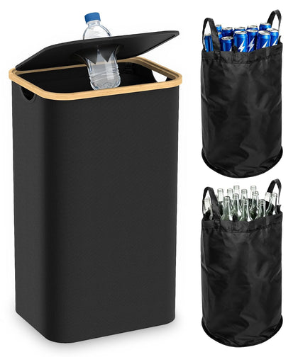 26 Gallon Recycling Bins for Kitchen with lid, Black | with 2 Pack Removeable and Reusable Inner Bag, Oxford Fabric