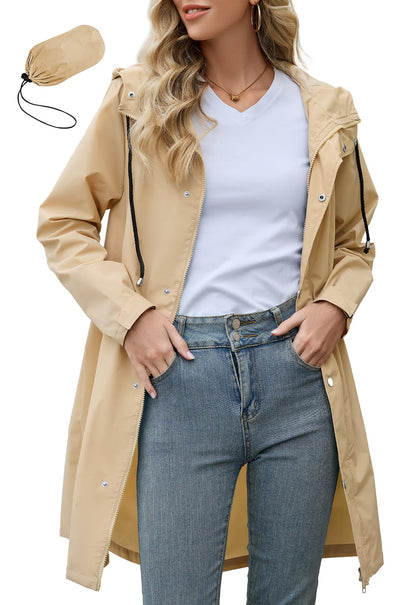Packable Rain Jacket Women Lightweight Travel Raincoat Khaki XL