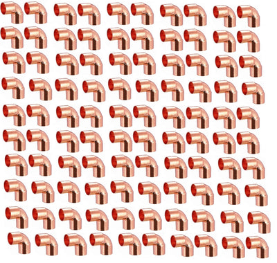 (100) EZ-FLUID Plumbing 1" C X C LF Short Radius Copper 90 Degree Elbow Pressure Copper Fitting with Sweat Solder Connection for Residential,Commercial.