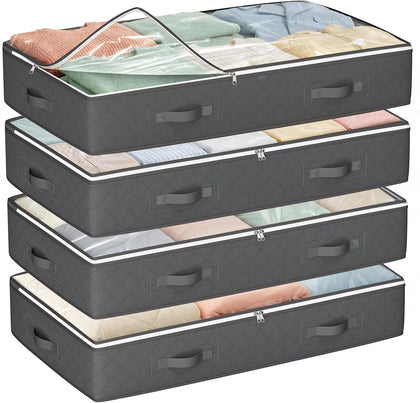 60L Under Bed Storage Containers, Storage Bins with Clear Lids, Foldable Closet Organizers for Clothes, Blankets