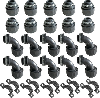 (1/2" Conduit Parts 30 Pack) Yariwiz 1/2 Black Special Extra Flexible Plastic Liquid Tight Conduit Connector Kit