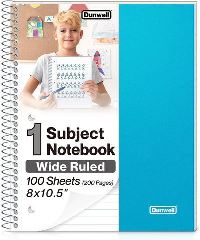 1 Subject Spiral Notebook, Blue Plastic Cover, 100 Sheets (200 Pages) 8x10.5 Paper, Wide Ruled Composition Notebooks