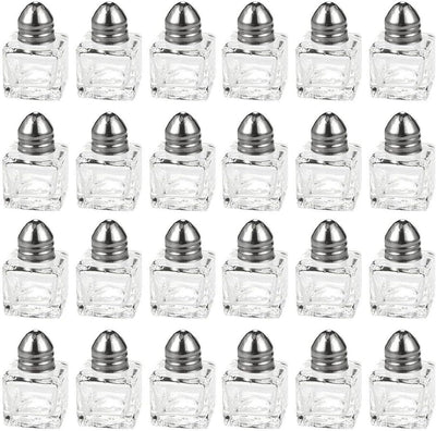 Set of 24 Mini Salt and Pepper Shakers (Glass and Stainless Steel, 0.5 oz)